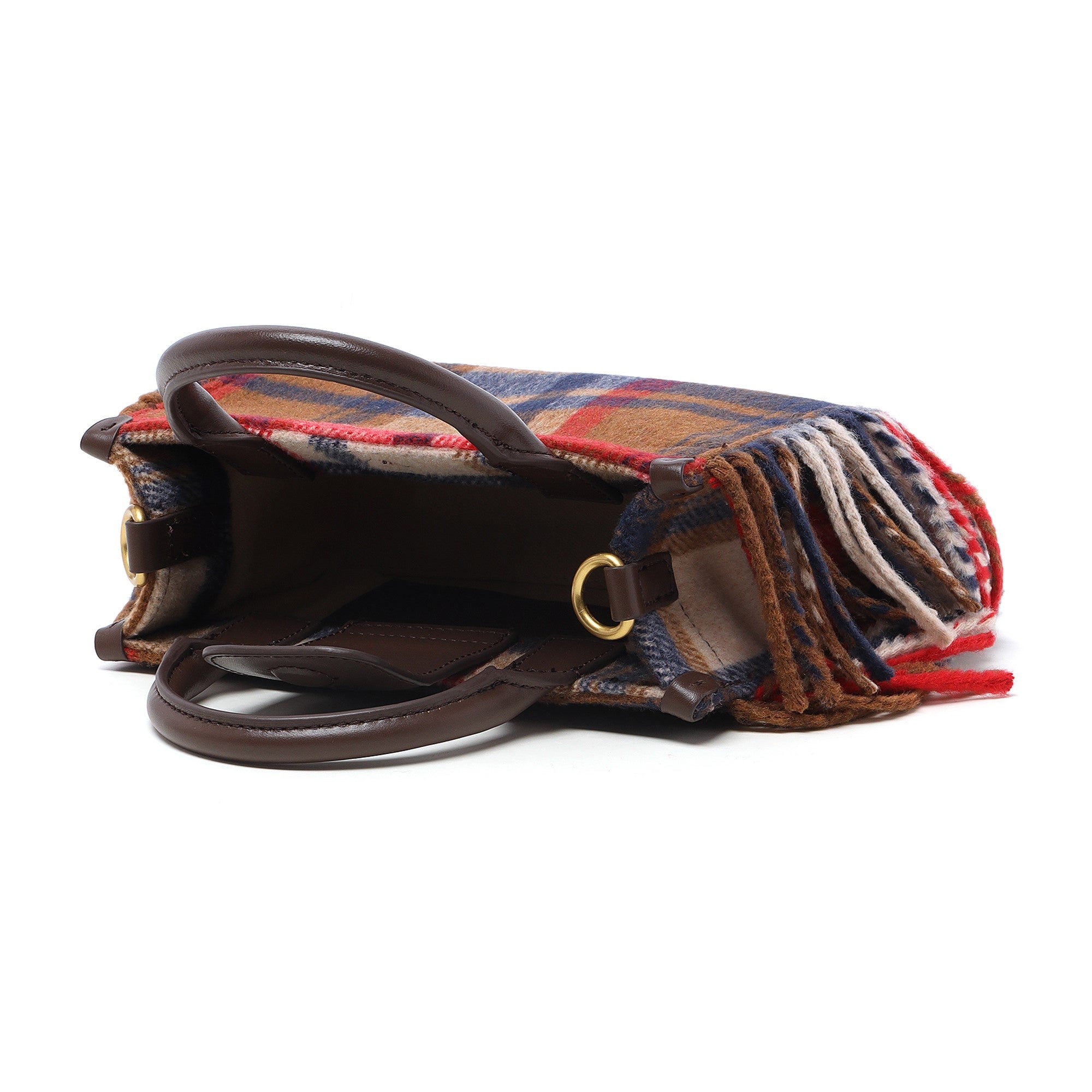 BAPY CHECKED FRINGE TOTE BAG